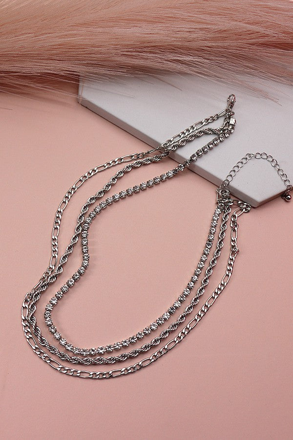 Rhinestone Rope Silver Necklace