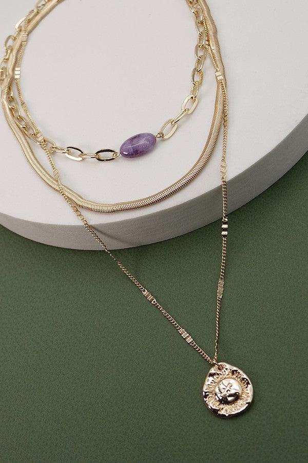 Stone Charm Chain Link Necklace