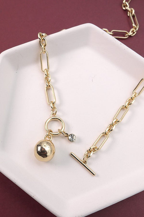 Gold Link & Ball Toggle Necklace
