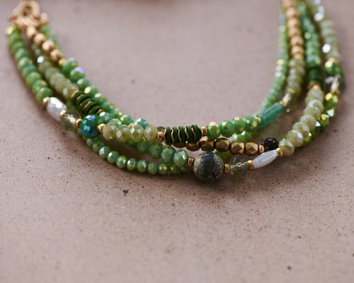 Multi-Strand Boho Green Mixed Bead Necklace