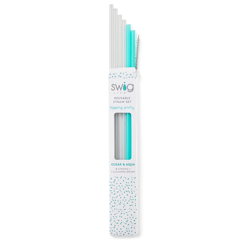 Swig Reusable Mega Mug Straw Set White/Aqua/Black