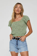 Another Love Polina Crochet Peplum Top in Lily Pad