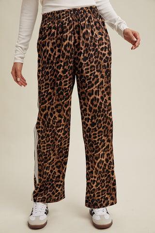 Satin Leopard Pants With Side Trim