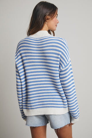 Coastal & White Striped Half-Zip Sweater