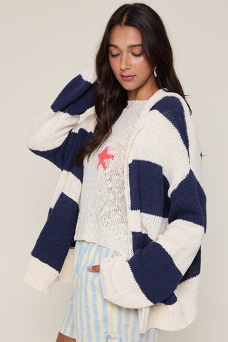 Navy & Cream Striped Hooded Cardigan