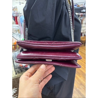 Tory Burch Quilted Burgundy Shoulder Bag with Silver Chain