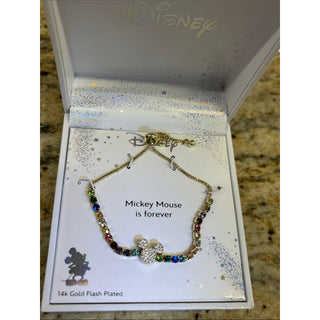 Disney Gold-Tone Bracelet with Multicolor Crystal Stones and Pavé Mickey Charm