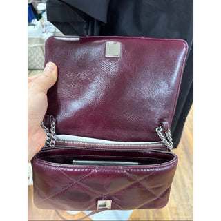 Tory Burch Quilted Burgundy Shoulder Bag with Silver Chain
