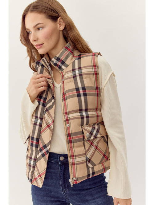 Taupe Plaid Vest