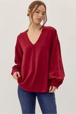 Burgundy Peasant Sleeve Top