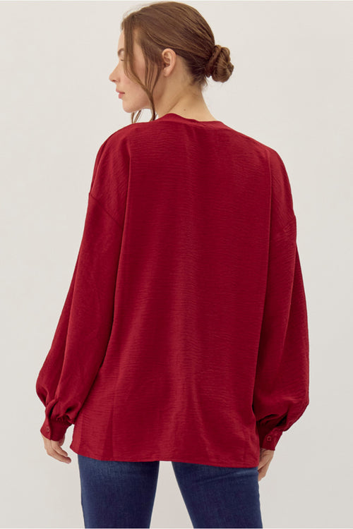 Burgundy Peasant Sleeve Top