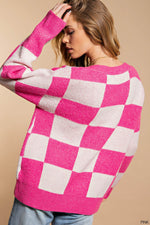 Pink Checked Sweater Cardigan