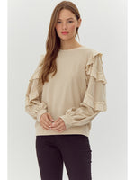 Beige Peasant Sleeve Sweatshirt