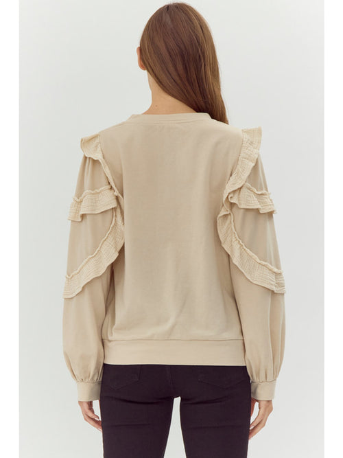 Beige Peasant Sleeve Sweatshirt