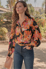 Black Floral Satin Top