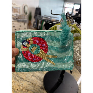 On 34th Beaded turquise blue mermaid coin bag purse kay chine bag charm