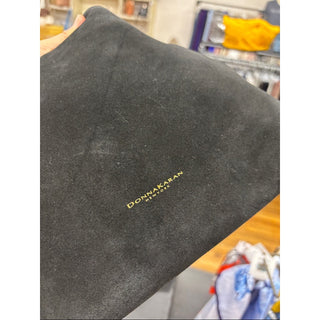 Donna Karan Black Suede Shoulder Bag with Gold Logo