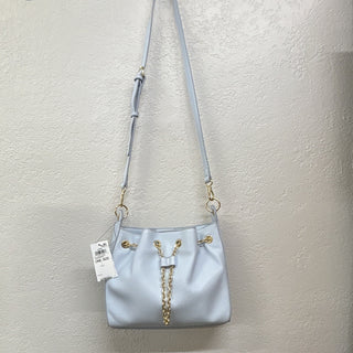 On 34th Light Blue Pebbled Bucket Drawstring Crossbody Bag with Gold Chain