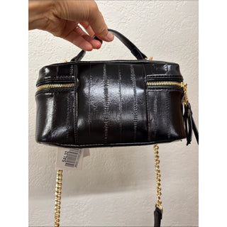 Steve Madden Black Patent Mini Top-Handle Bag with Beaded Accent