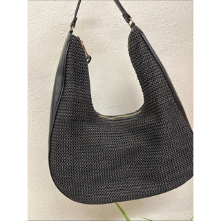 INC International Concepts Black Woven Hobo Shoulder Bag