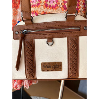 Wrangler White and Brown Two-Tone Satchel with Dual Handles