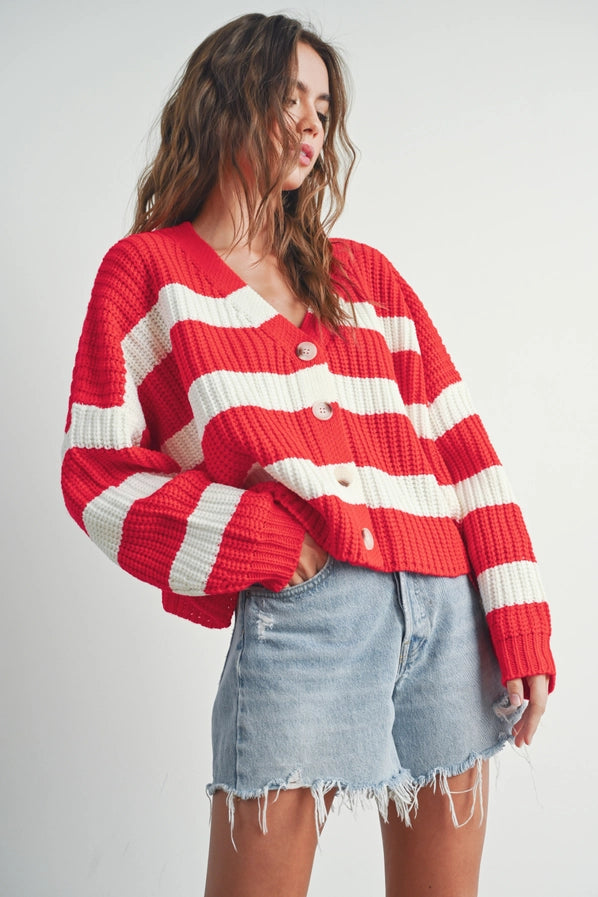 Red Striped Cardigan