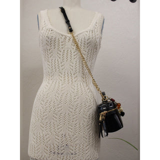 Steve Madden Black Patent Mini Top-Handle Bag with Beaded Accent