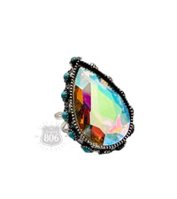 Teardrop Rhinestone Ring with Turquoise Bead Studs