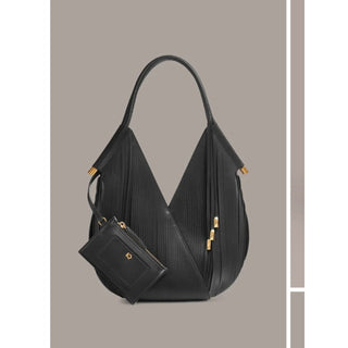 Donna Karan Black Fringe Shoulder Bag with Gold Accents MINI