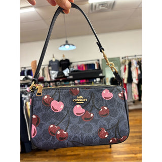Coach Cherry-Print Shoulder Pouch in navy and Pink