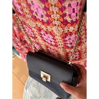 Michael Kors Black Leather Crossbody Bag with Gold Tone Hardware wallet attached