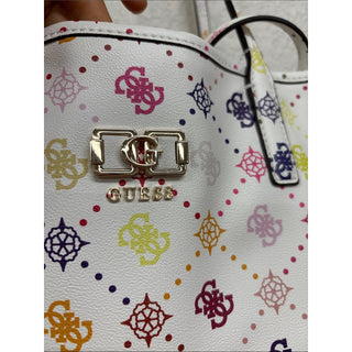 Guess White Tote with Multicolor Logo Print