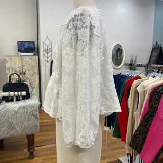 Aqua Elegant White Lace Blouse Size S