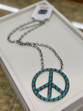 Large Turquoise Peace Sign Necklace