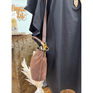 Lodis Brown Suede Shoulder Bag with Braided Detail