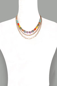 Multi Color Bead & Chain Necklace