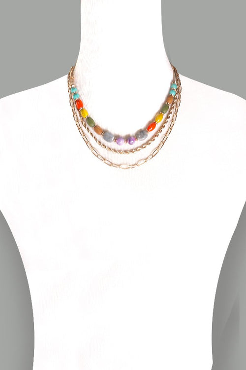 Multi Color Bead & Chain Necklace