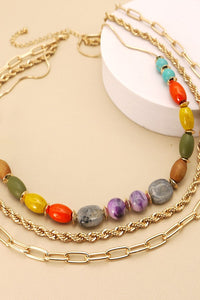 Multi Color Bead & Chain Necklace