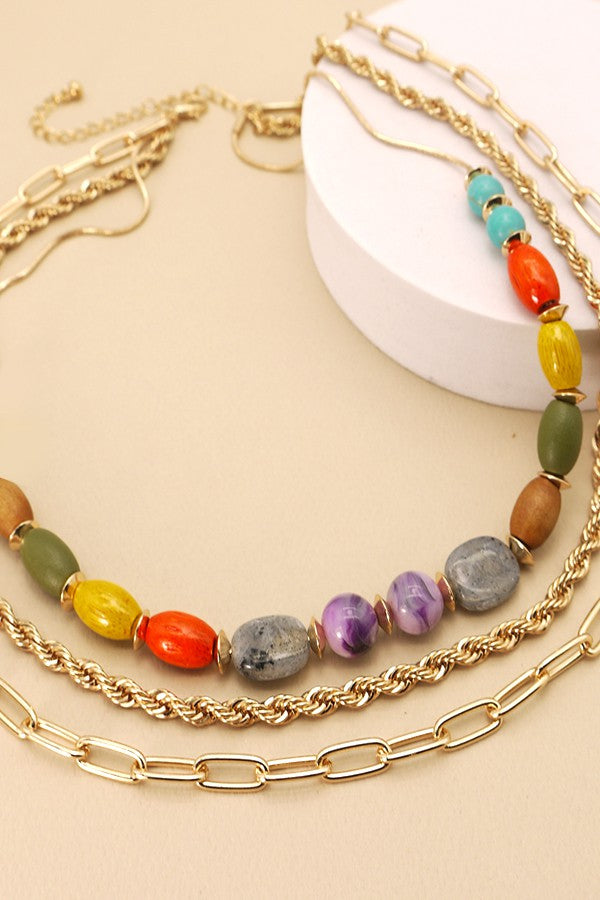 Multi Color Bead & Chain Necklace