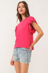 Another Love Sonny Hibiscus Flutter Sleeve Top