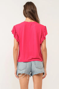 Another Love Sonny Hibiscus Flutter Sleeve Top