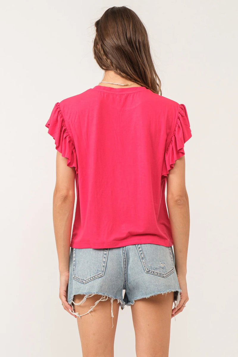 Another Love Sonny Hibiscus Flutter Sleeve Top