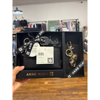 Anne Klein Black Wallet with Gold-Tone Charm Keyring