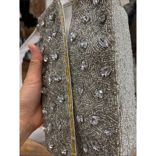 On 34th Embellished Ivory Evening Clutch with Crystal Beading