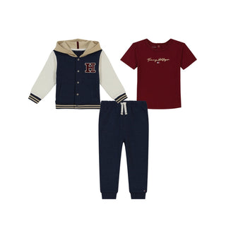 Tommy Hilfiger baby boy fleece hooded baseball jacket 3 piece set 12 months