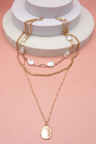 Layered Pearl Charm Necklace