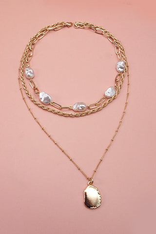 Layered Pearl Charm Necklace