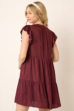 Burgundy Satin Tiered Dress