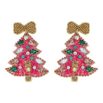 Pink Christmas Tree Beaded Earrings