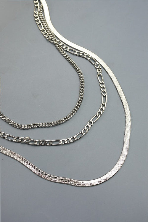 Silver Herringbone Layered Necklace